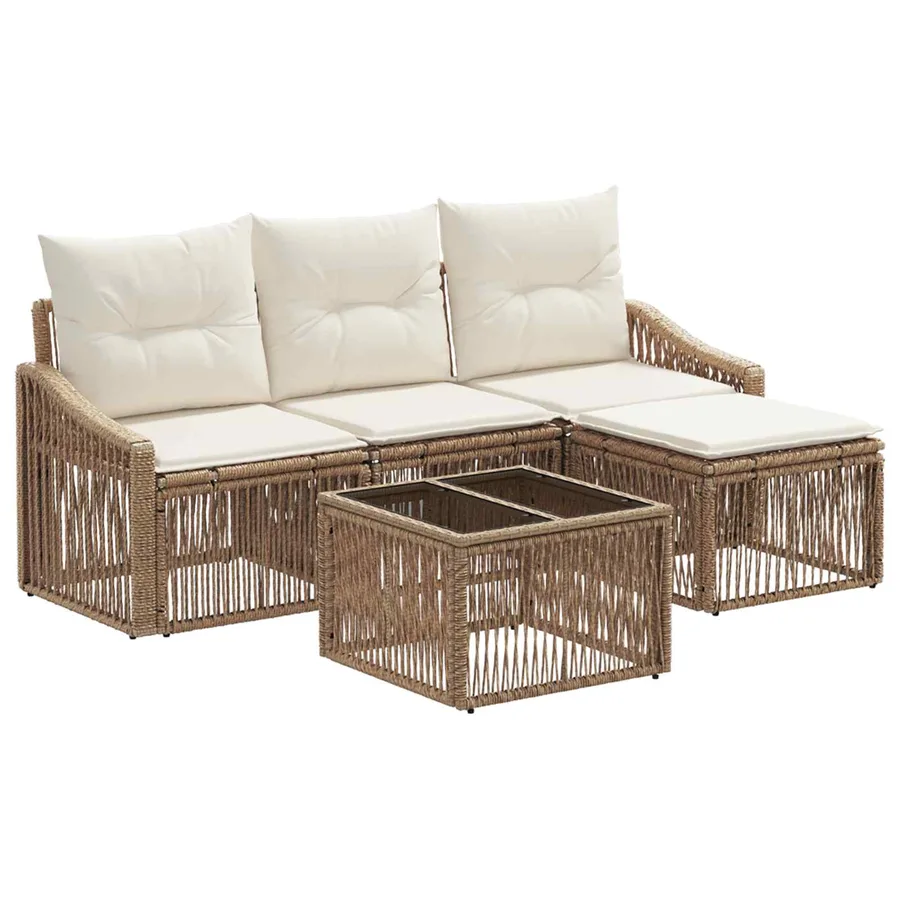 Ensemble de canapé de jardin 5 pcs Beige polyrotin - 2