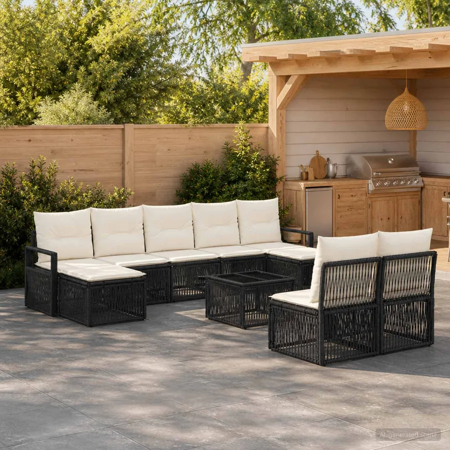 Ensemble de canapé de jardin 10 pcs Noir polyrotin