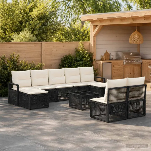 Ensemble de canapé de jardin 10 pcs Noir polyrotin