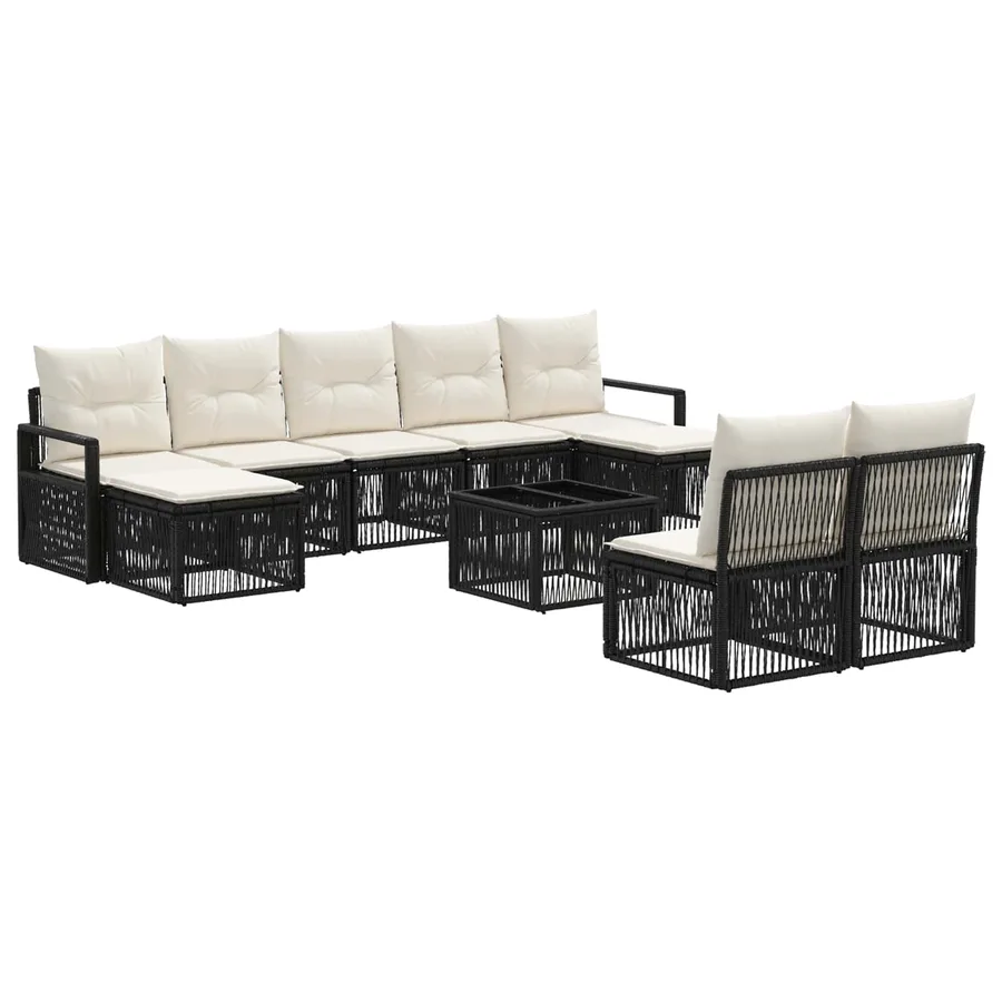 Ensemble de canapé de jardin 10 pcs Noir polyrotin - 2