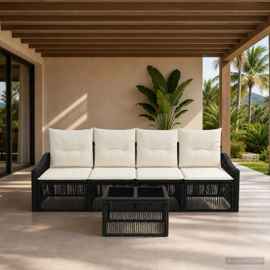 Ensemble de canapé de jardin 5 pcs Noir polyrotin