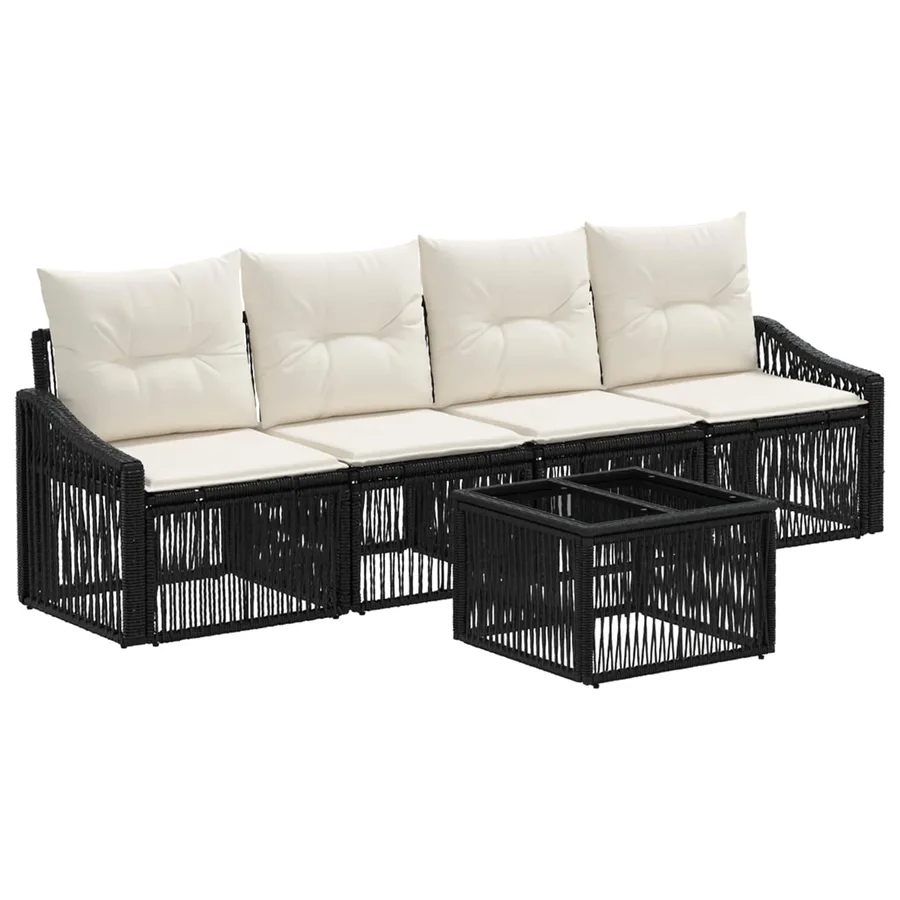 Ensemble de canapé de jardin 5 pcs Noir polyrotin - 2