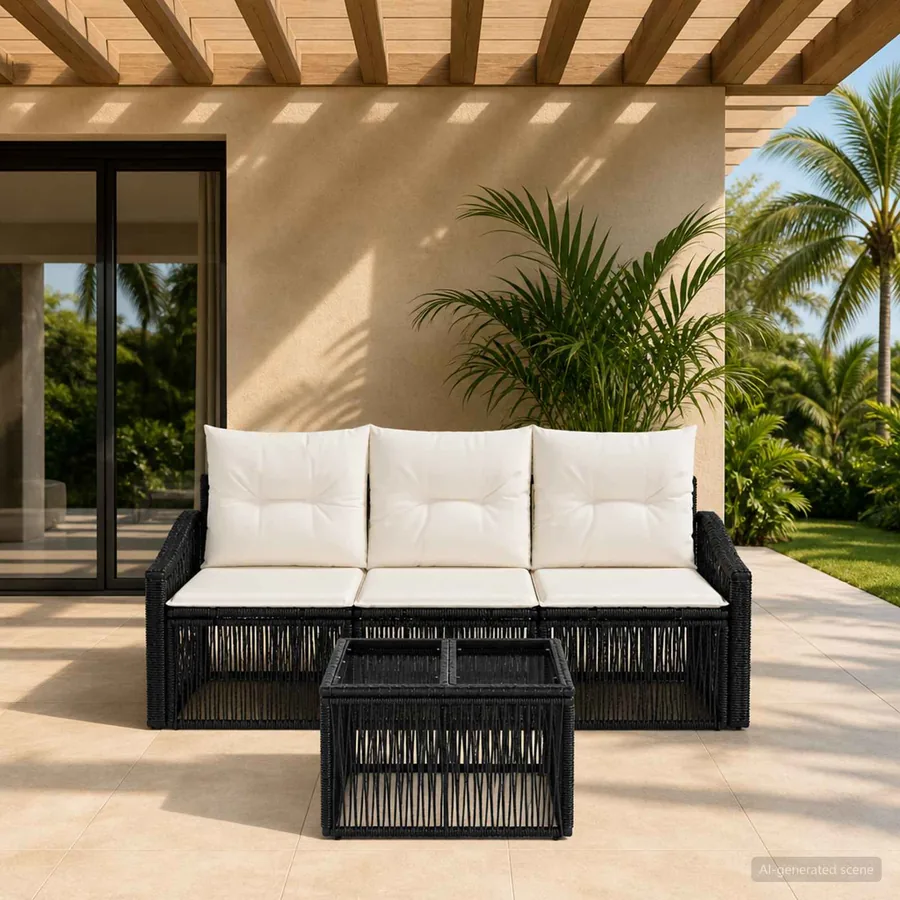 Ensemble de canapé de jardin 4 pcs Noir polyrotin