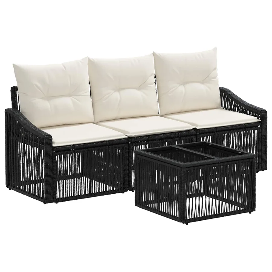 Ensemble de canapé de jardin 4 pcs Noir polyrotin - 2