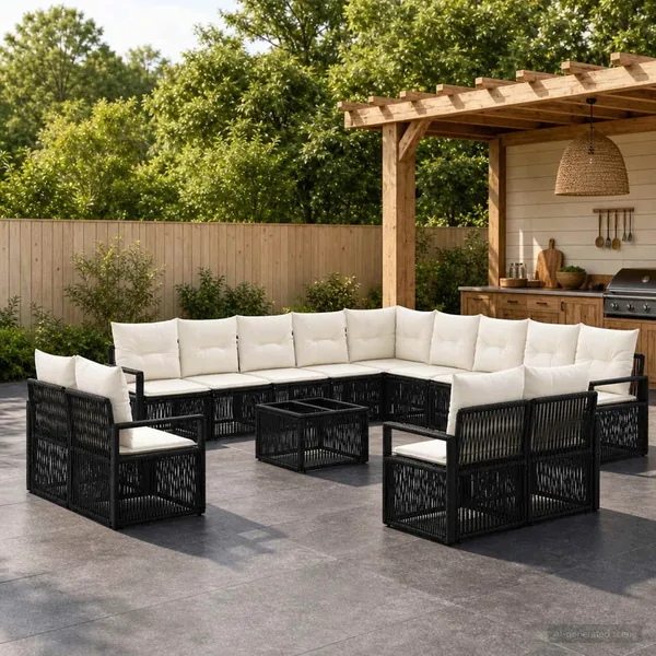 Ensemble de canapé de jardin 14 pcs Noir polyrotin