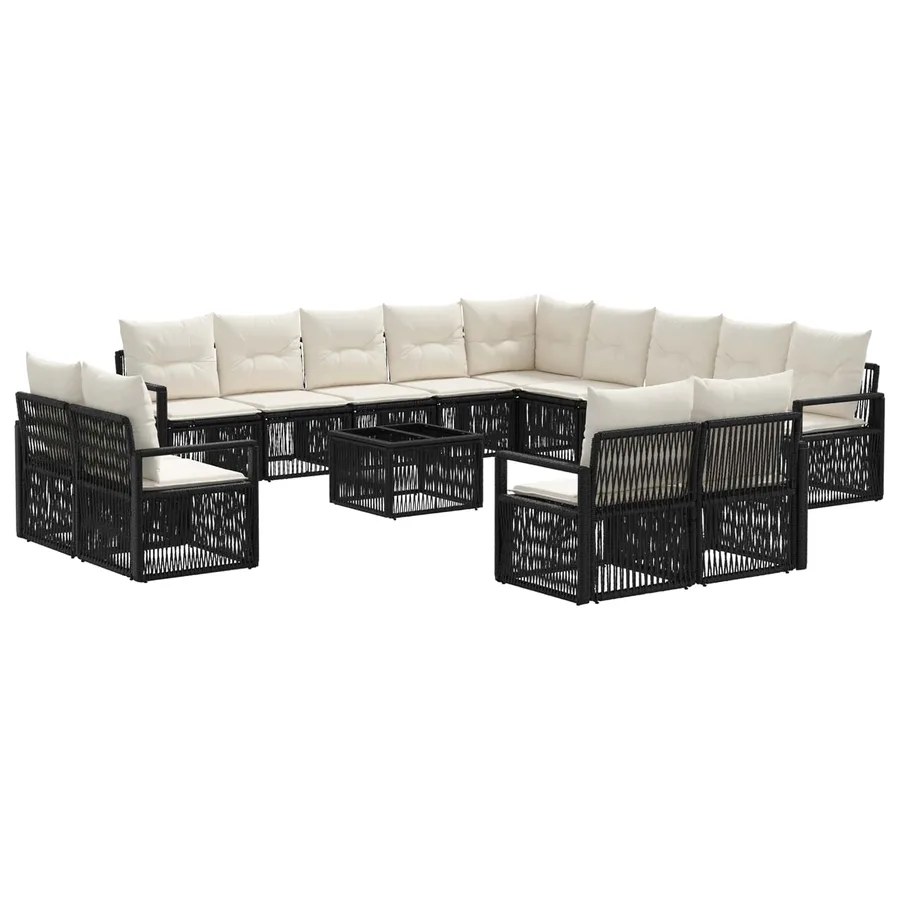 Ensemble de canapé de jardin 14 pcs Noir polyrotin - 2