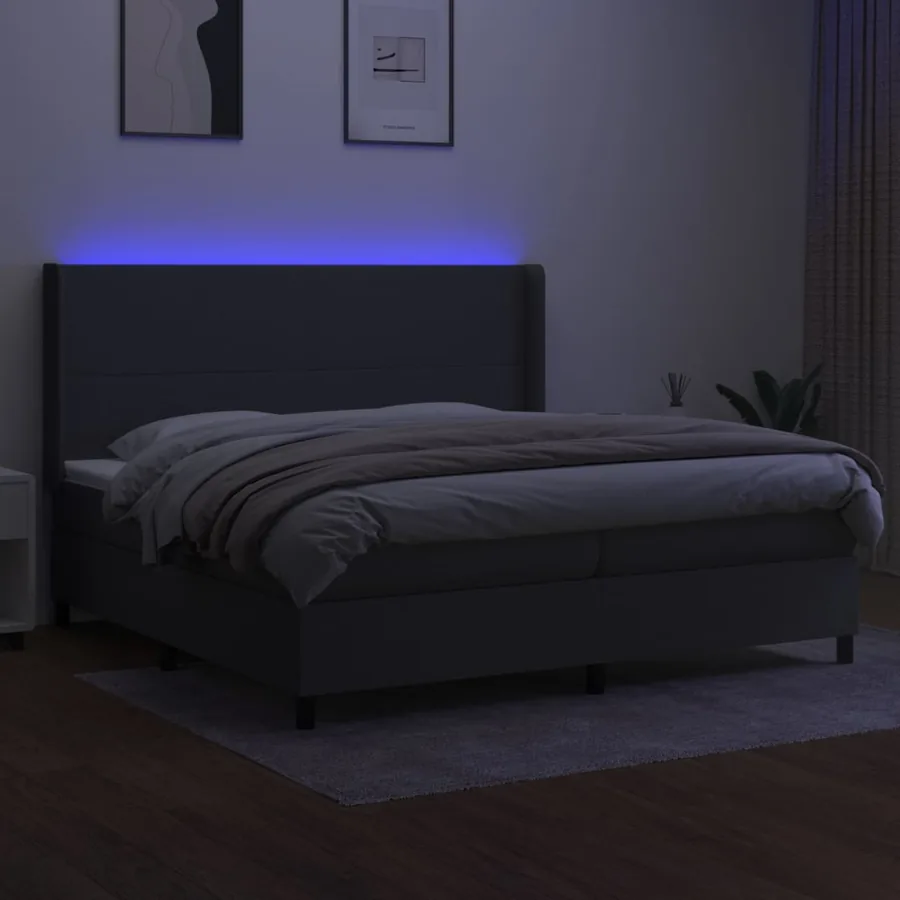 Sommier à lattes de lit matelas LED Gris foncé 200x200 cm Tissu - 3