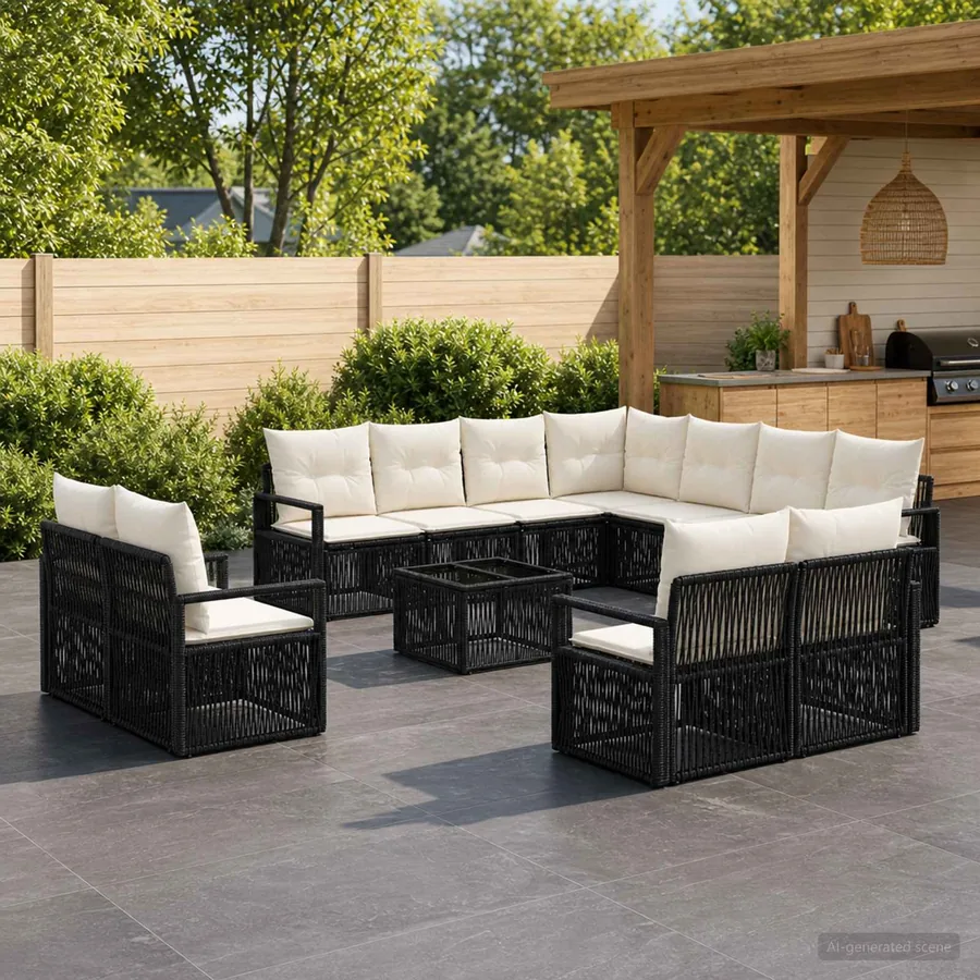 Ensemble de canapé de jardin 12 pcs Noir polyrotin