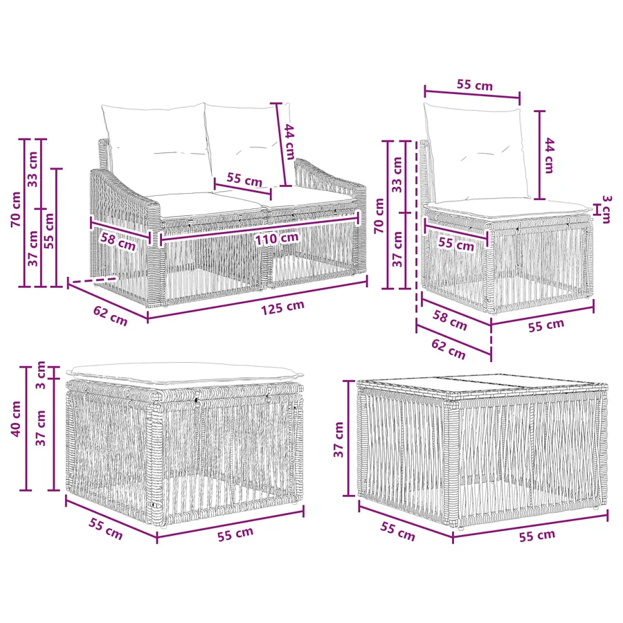 Ensemble de canapé de jardin 7 pcs Beige polyrotin - 10