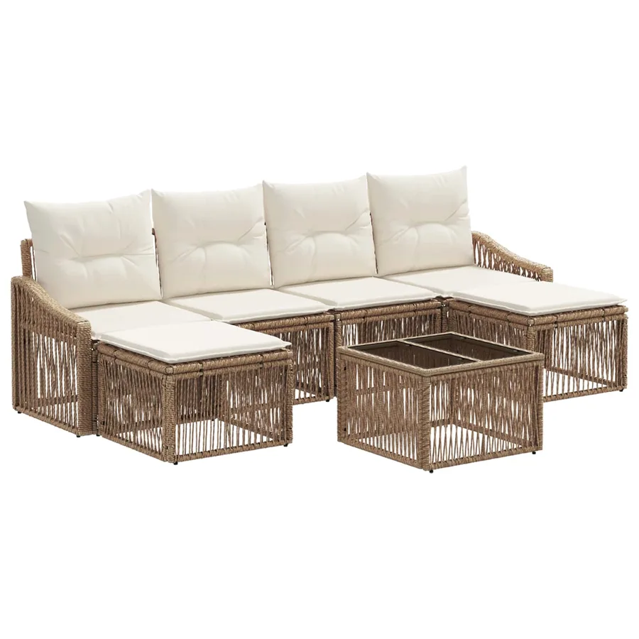 Ensemble de canapé de jardin 7 pcs Beige polyrotin - 2