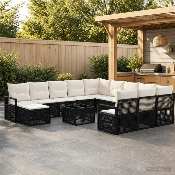 Ensemble de canapé de jardin 13 pcs Noir polyrotin