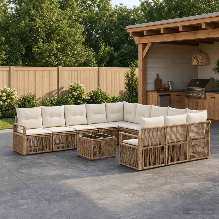 Ensemble de canapé de jardin 12 pcs Beige polyrotin