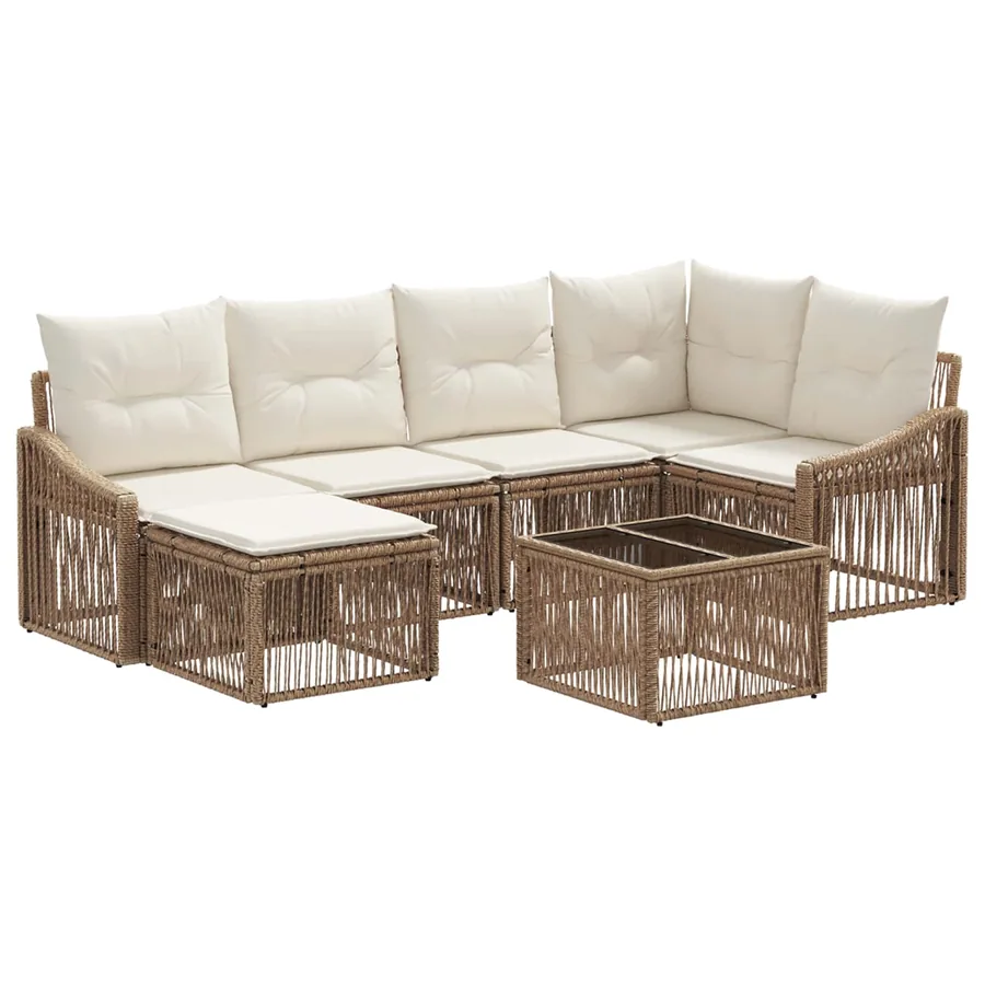 Ensemble de canapé de jardin 7 pcs Beige polyrotin