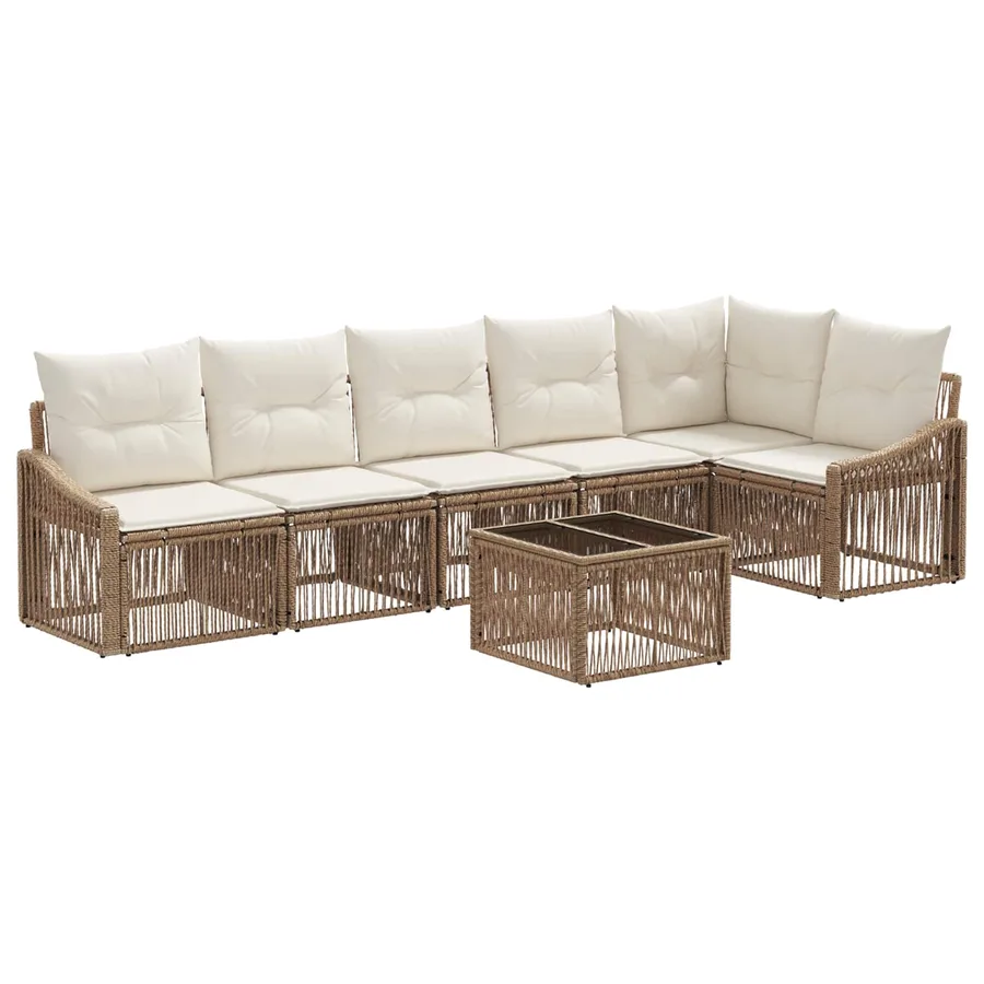 Ensemble de canapé de jardin 7 pcs Beige polyrotin - 2