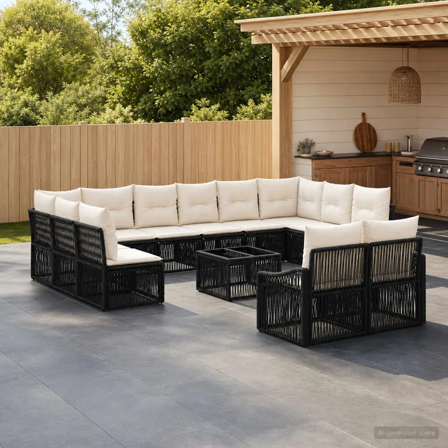 Ensemble de canapé de jardin 13 pcs Noir polyrotin
