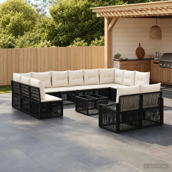 Ensemble de canapé de jardin 13 pcs Noir polyrotin