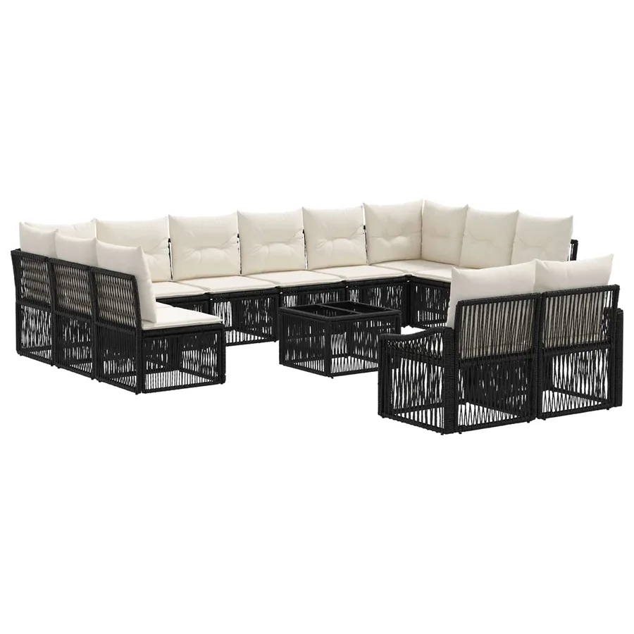 Ensemble de canapé de jardin 13 pcs Noir polyrotin - 2