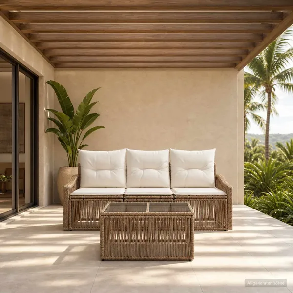 Ensemble de canapé de jardin 4 pcs Beige polyrotin