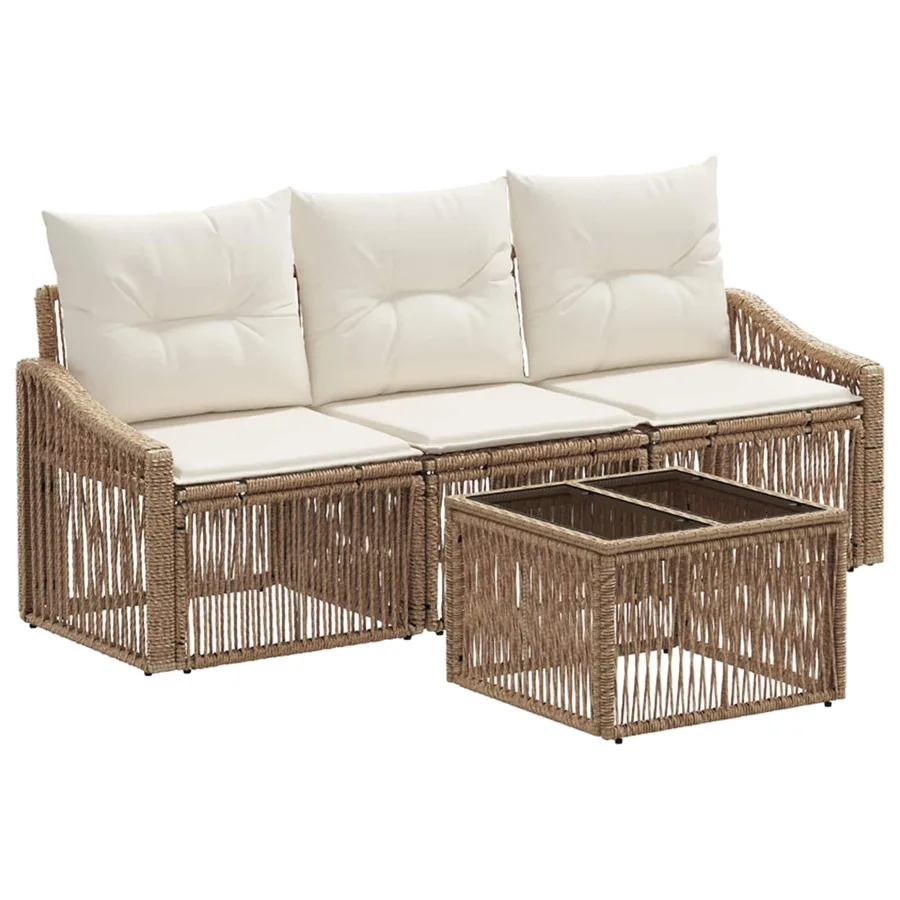 Ensemble de canapé de jardin 4 pcs Beige polyrotin - 2