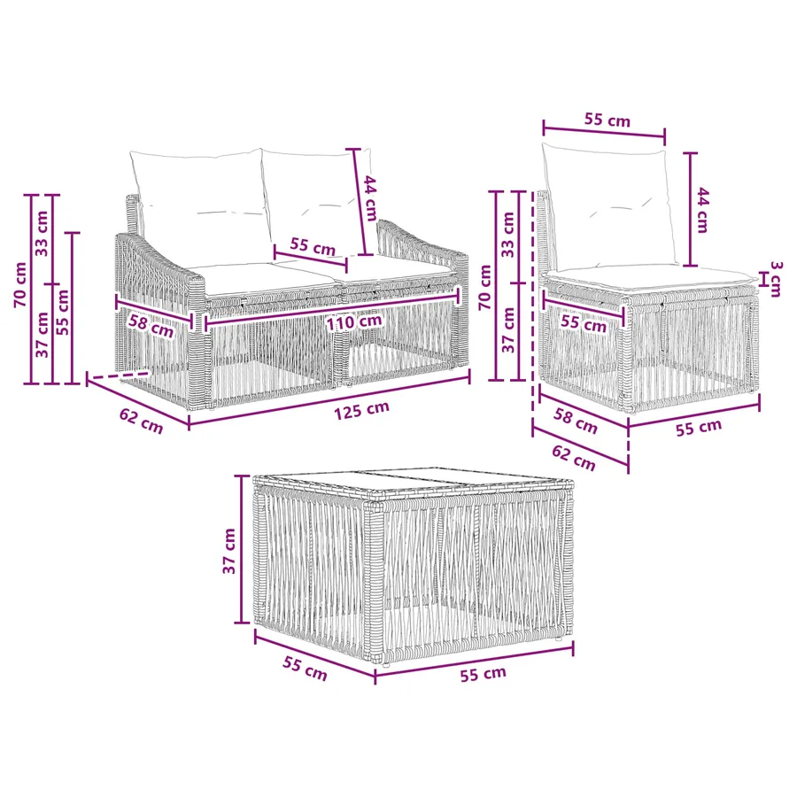 Ensemble de canapé de jardin 4 pcs Beige polyrotin - 9