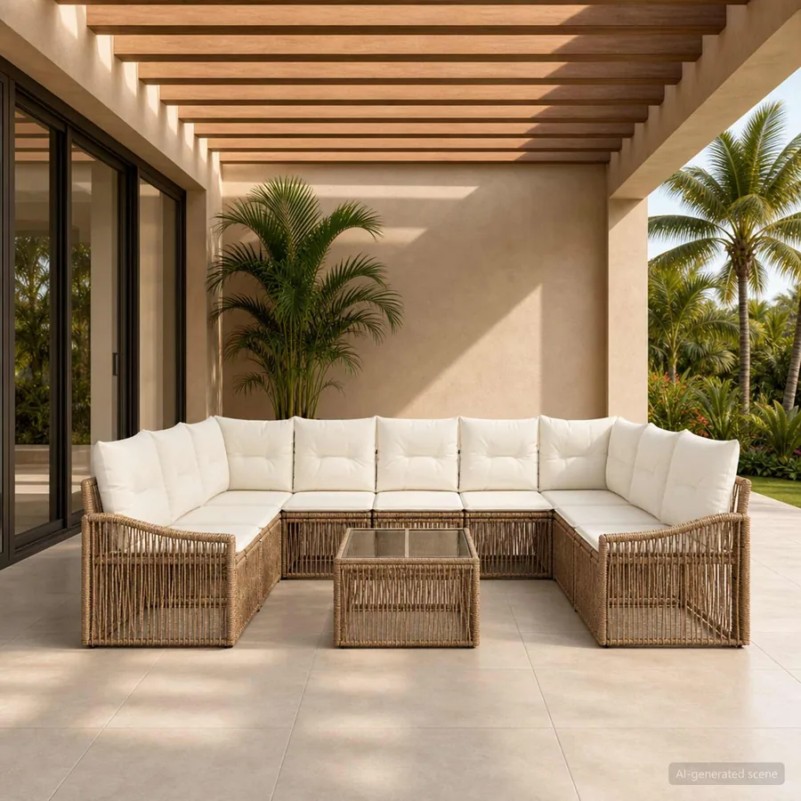 Ensemble de canapé de jardin 10 pcs Beige polyrotin