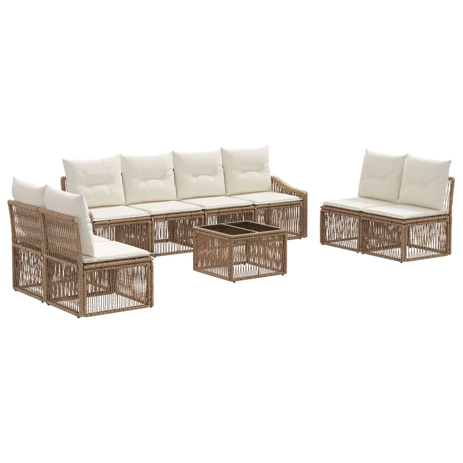 Ensemble de canapé de jardin 9 pcs Beige polyrotin - 2