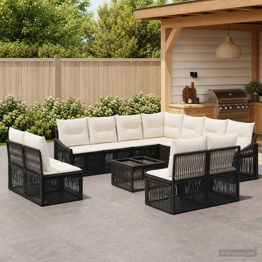 Ensemble de canapé de jardin 12 pcs Noir polyrotin