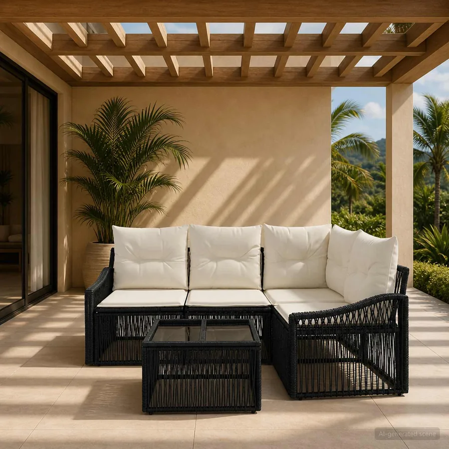 Ensemble de canapé de jardin 5 pcs Noir polyrotin