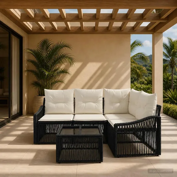 Ensemble de canapé de jardin 5 pcs Noir polyrotin
