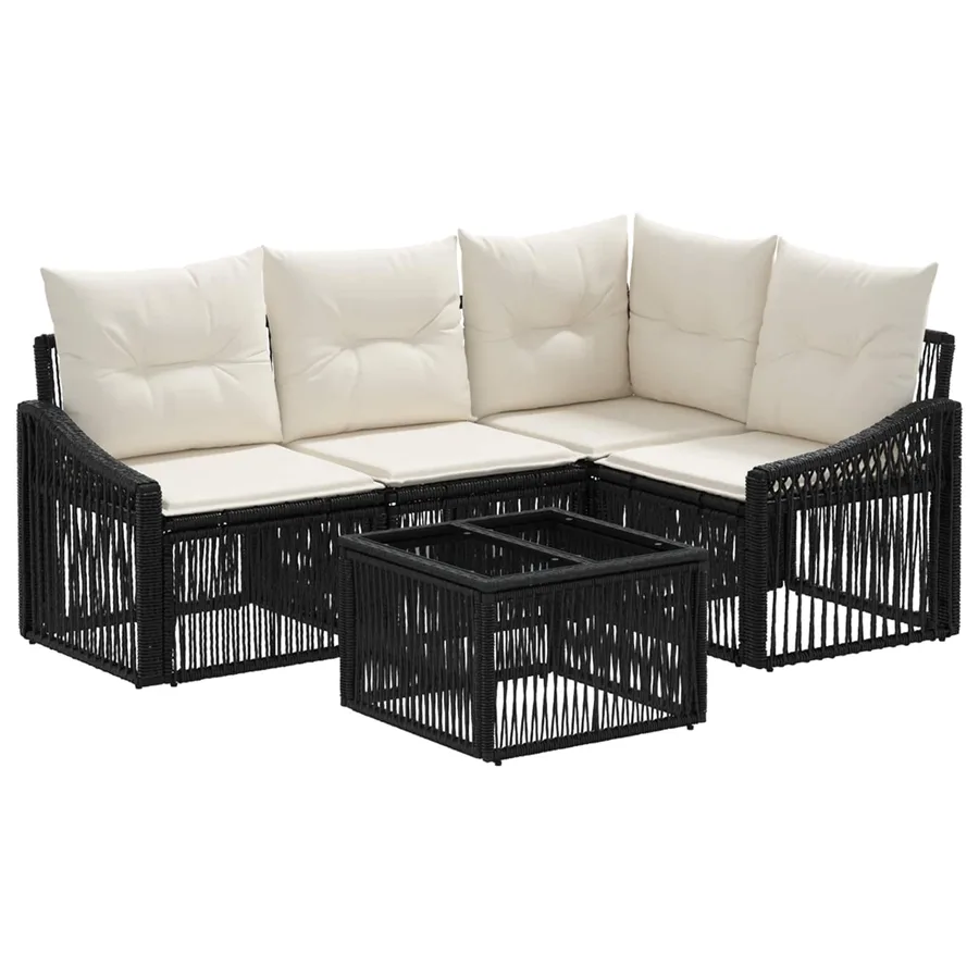 Ensemble de canapé de jardin 5 pcs Noir polyrotin - 2