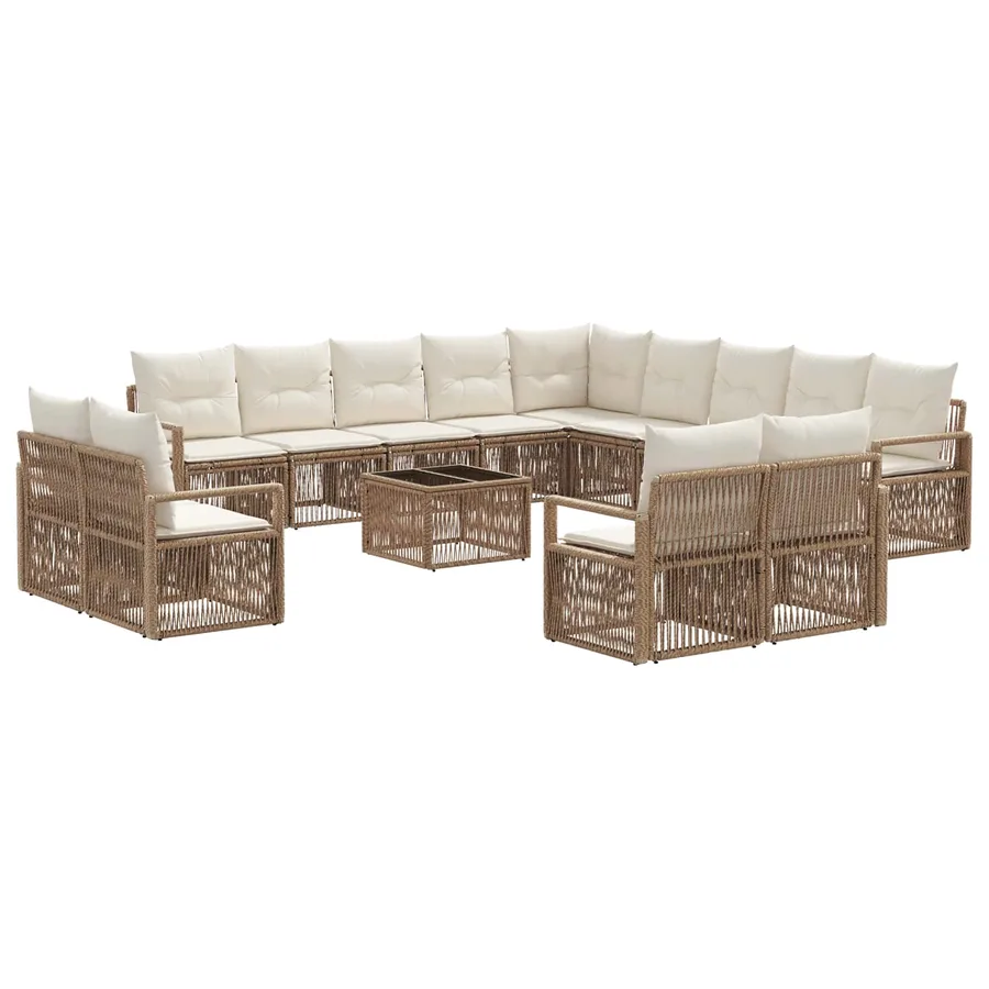 Ensemble de canapé de jardin 14 pcs Beige polyrotin - 2
