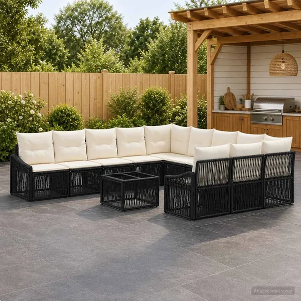 Ensemble de canapé de jardin 12 pcs Noir polyrotin
