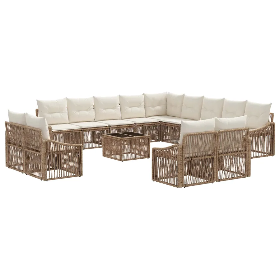 Ensemble de canapé de jardin 14 pcs Beige polyrotin - 2