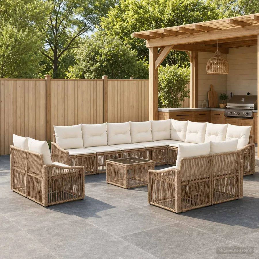 Ensemble de canapé de jardin 13 pcs Beige polyrotin