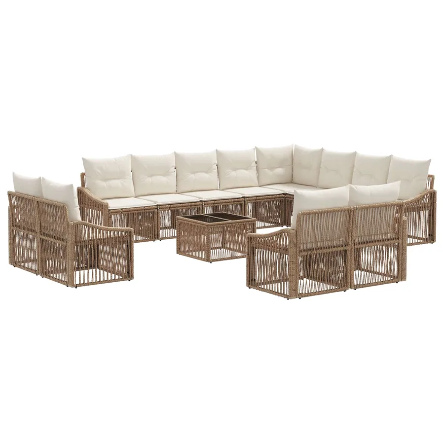 Ensemble de canapé de jardin 13 pcs Beige polyrotin - 2