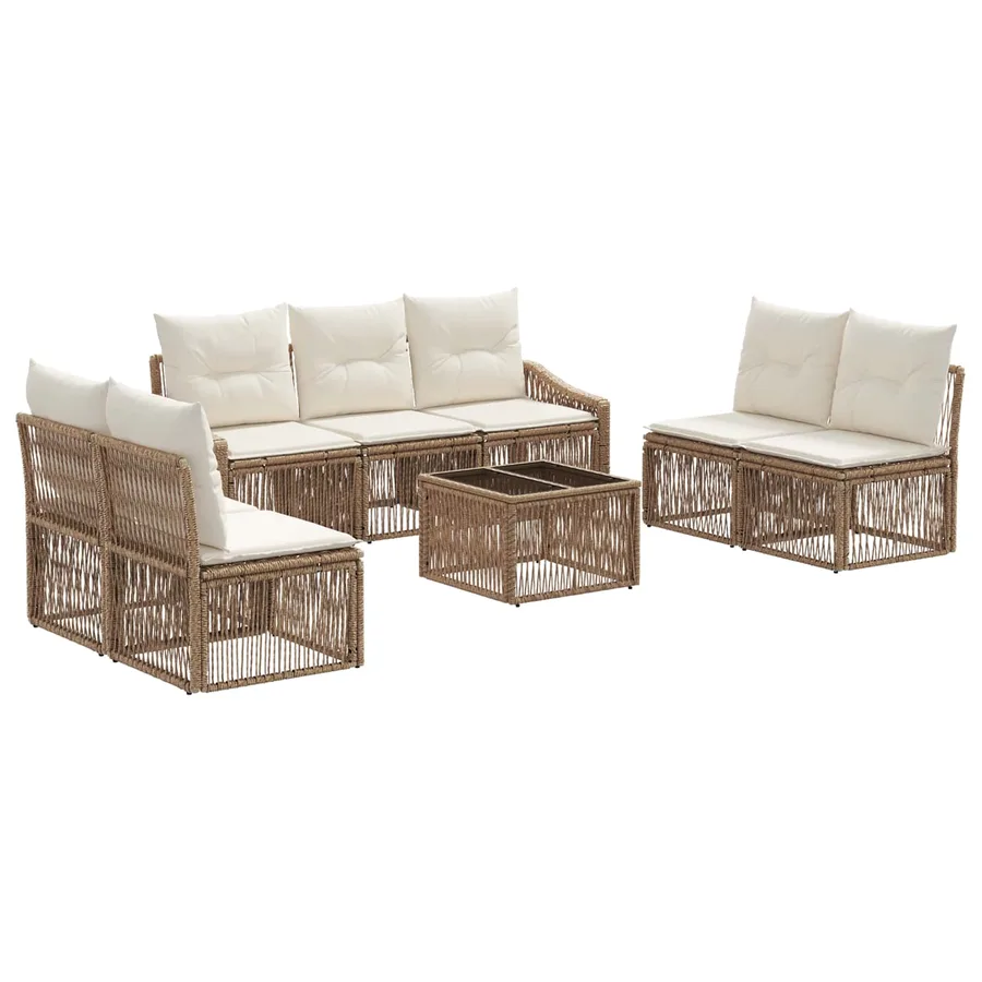 Ensemble de canapé de jardin 8 pcs Beige polyrotin - 2