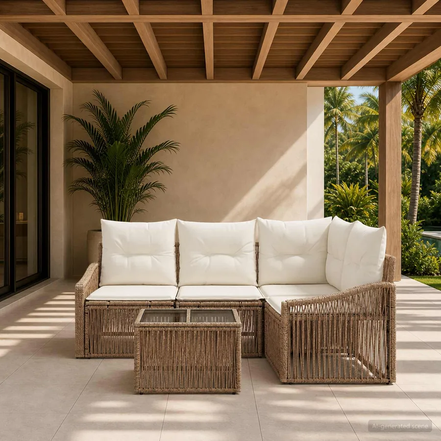 Ensemble de canapé de jardin 5 pcs Beige polyrotin