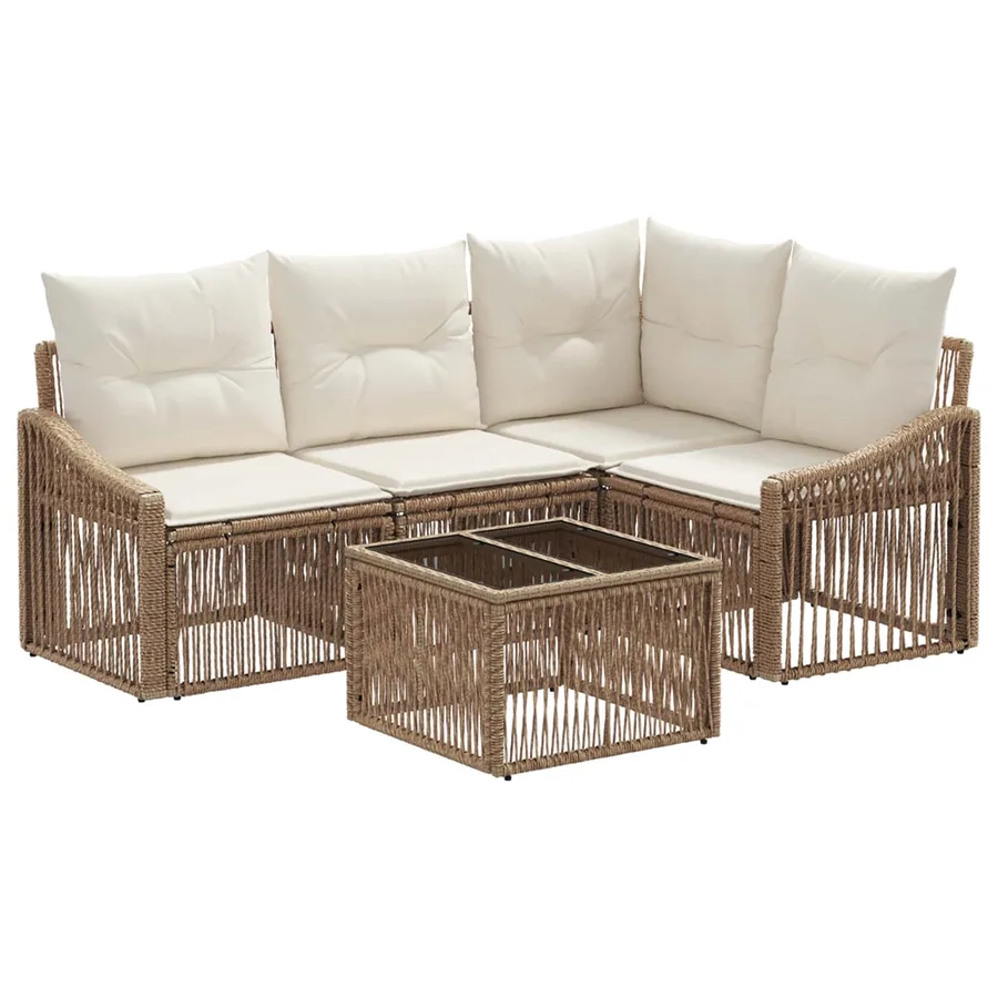 Ensemble de canapé de jardin 5 pcs Beige polyrotin - 2