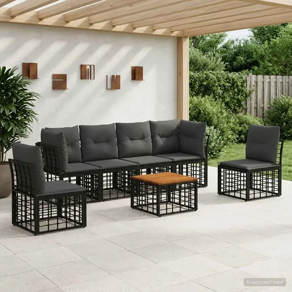 Ensemble de canapés d'extérieur 7 pcs Noir et Gris foncé