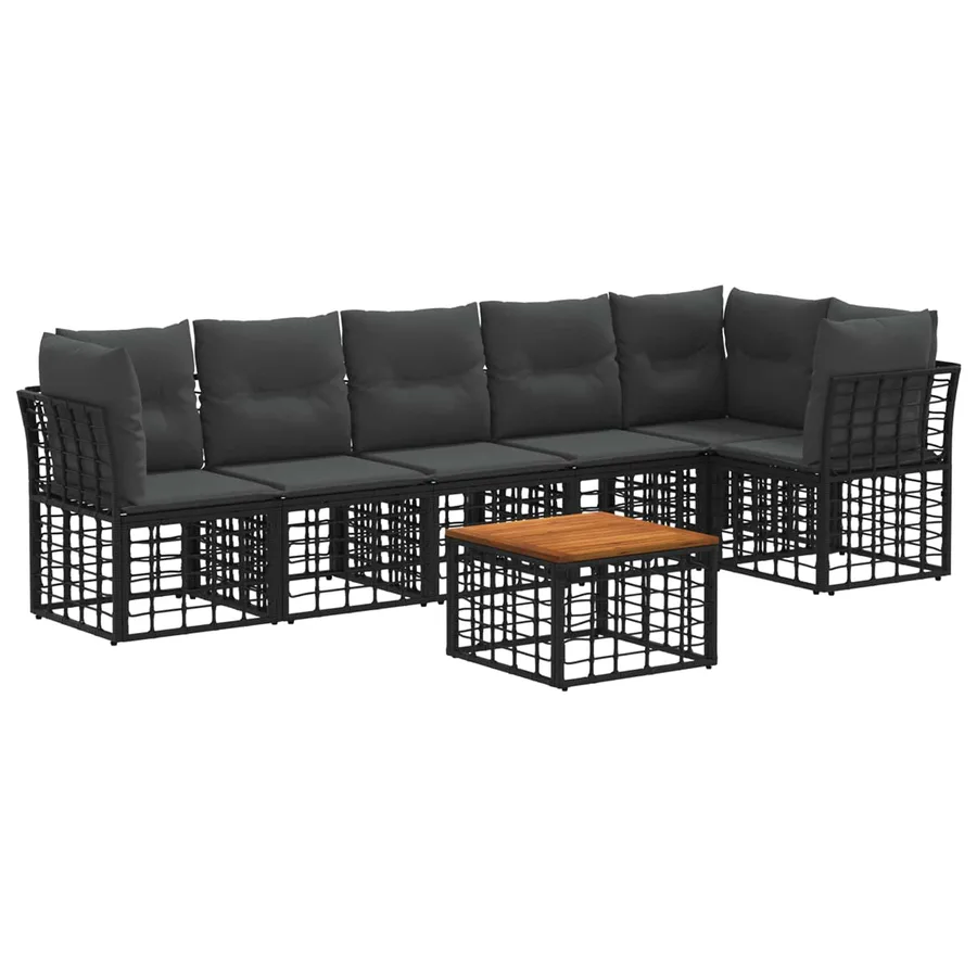 Ensemble de canapé de jardin 7 pcs Noir et Gris foncé polyrotin - 2