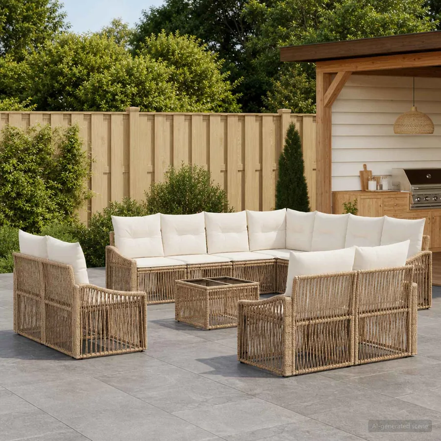Ensemble de canapé de jardin 12 pcs Beige polyrotin