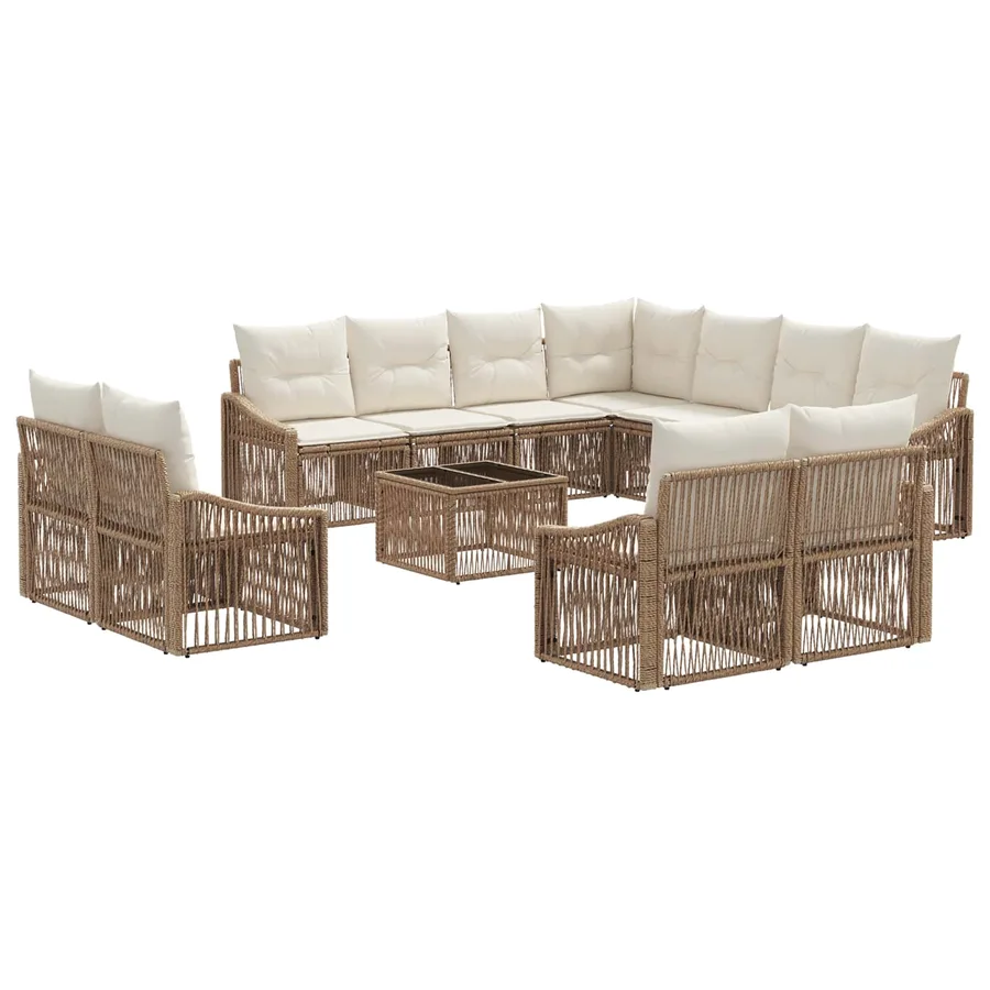 Ensemble de canapé de jardin 12 pcs Beige polyrotin - 2