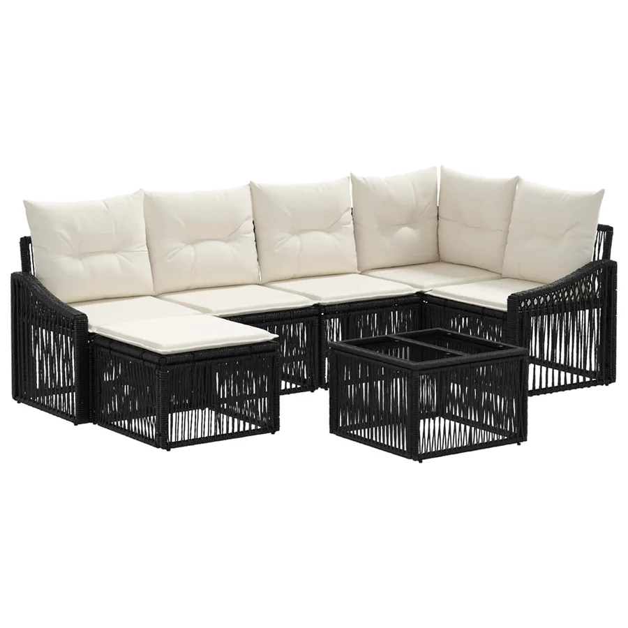 Ensemble de canapé de jardin 7 pcs Noir polyrotin - 2