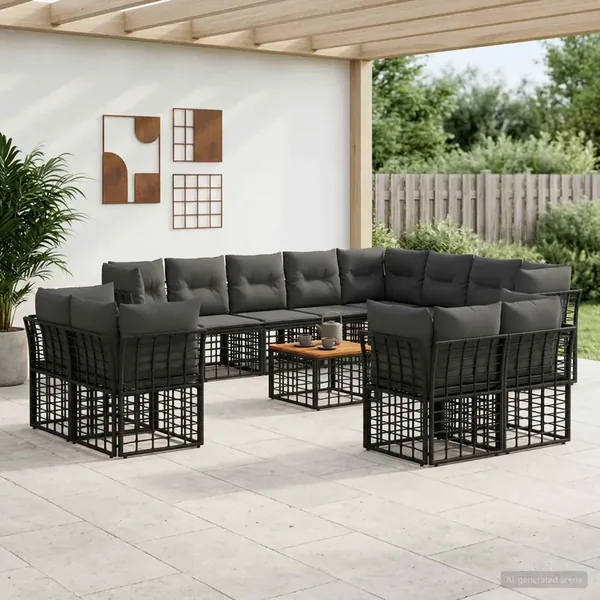 Ensemble de canapés d'extérieur 13 pcs Noir et Gris foncé