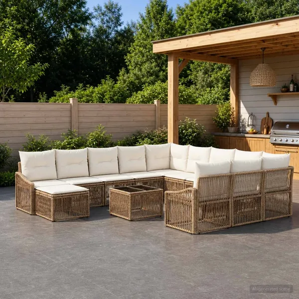 Ensemble de canapé de jardin 13 pcs Beige polyrotin