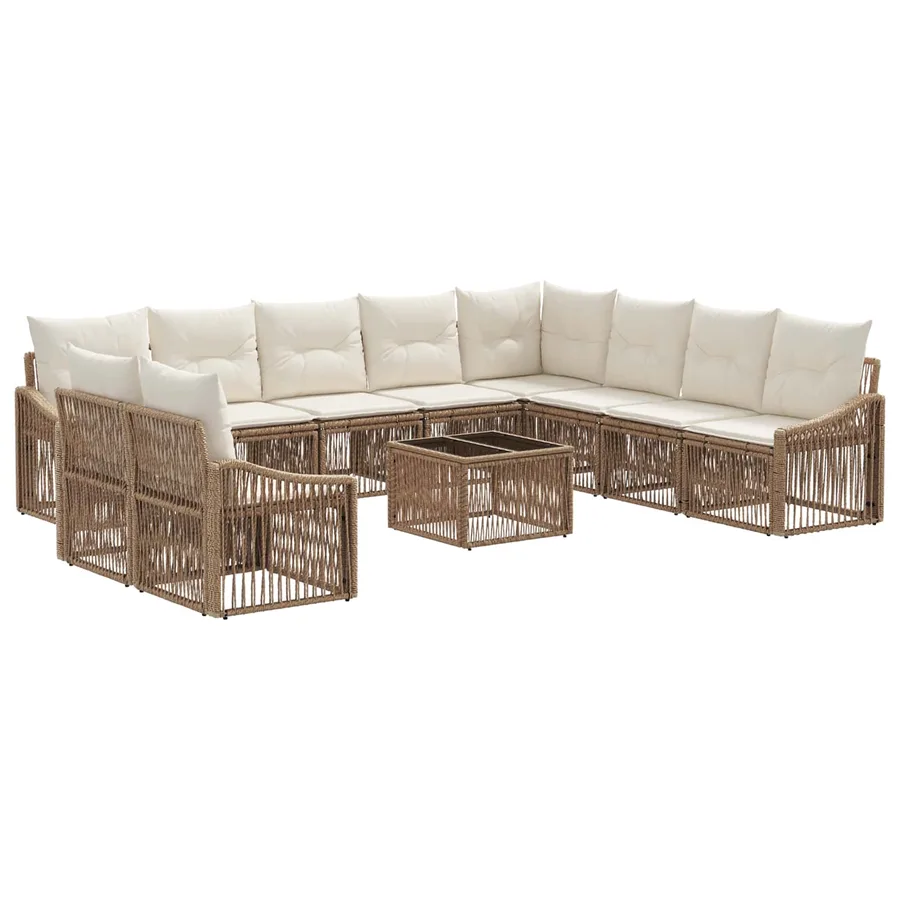 Ensemble de canapé de jardin 11 pcs Beige polyrotin - 2