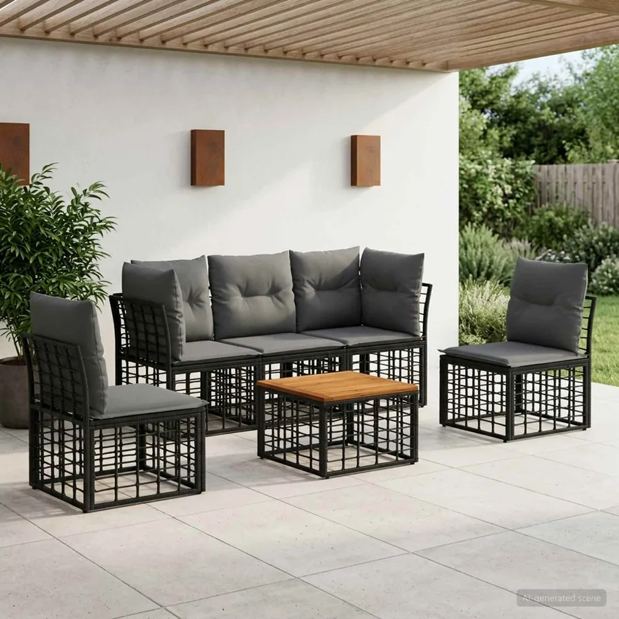 Ensemble de canapés d'extérieur 6 pcs Noir et Gris foncé