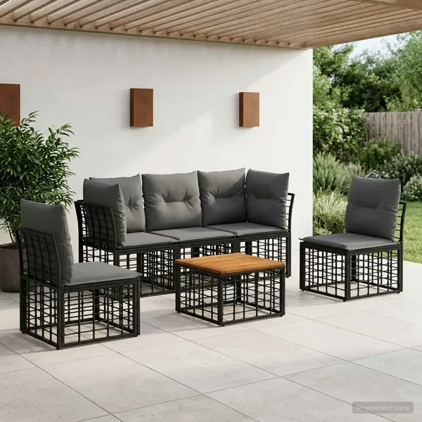 Ensemble de canapés d'extérieur 6 pcs Noir et Gris foncé