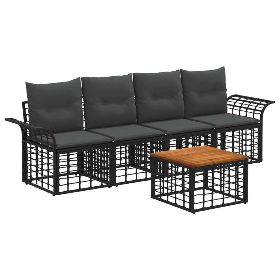 Ensemble de canapés d'extérieur 5 pcs Noir et Gris foncé - 2