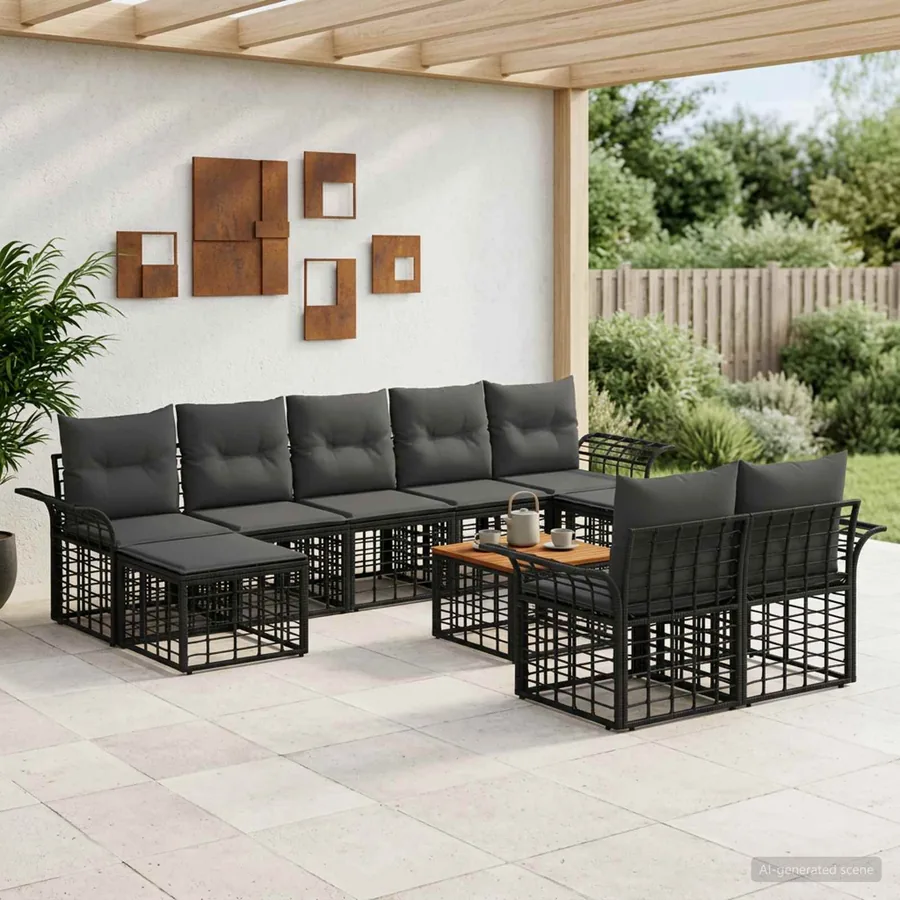 Ensemble de canapés d'extérieur 10 pcs Noir et Gris foncé
